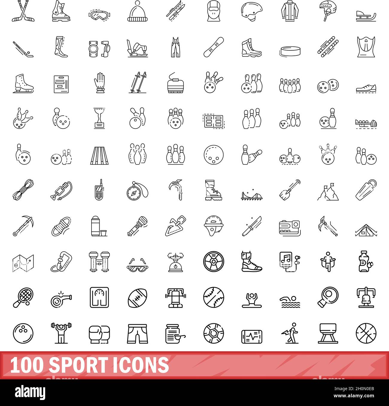 100 sport icons set. Outline illustration of 100 sport icons vector set ...