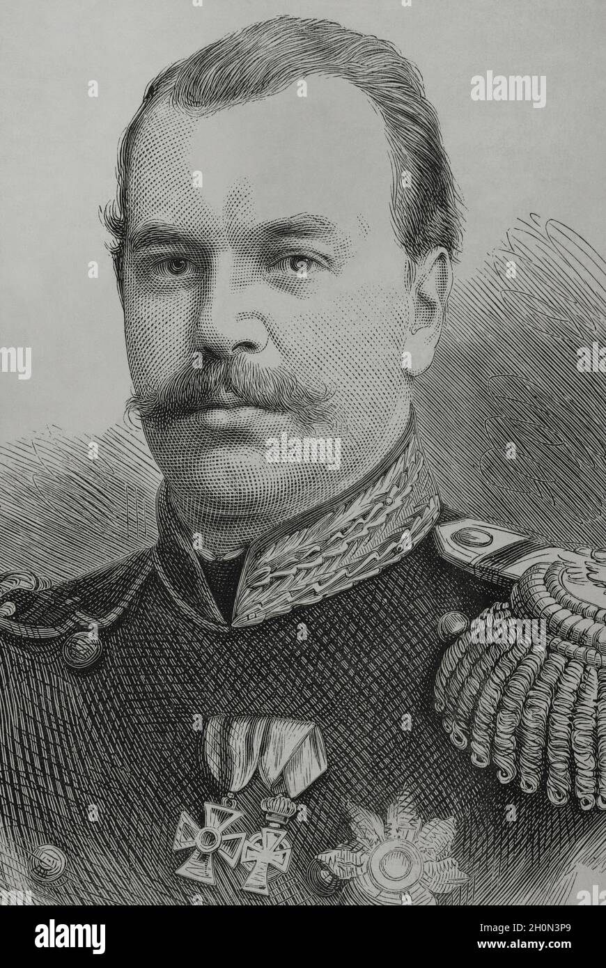 Alexander III of Russia (1845-1894). Czar of the Russian Empire, King of Poland and Grand Duke of Finland from 1881 to 1894. Portrait. Engraving. La I Stock Photo