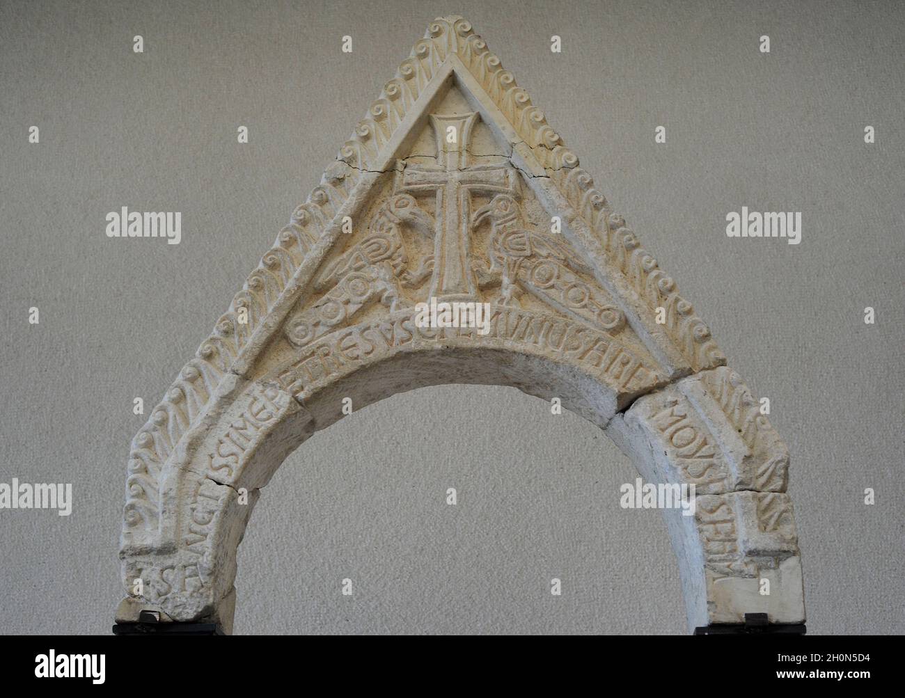 A gable of an altar screen. Detail. The inscription reads: