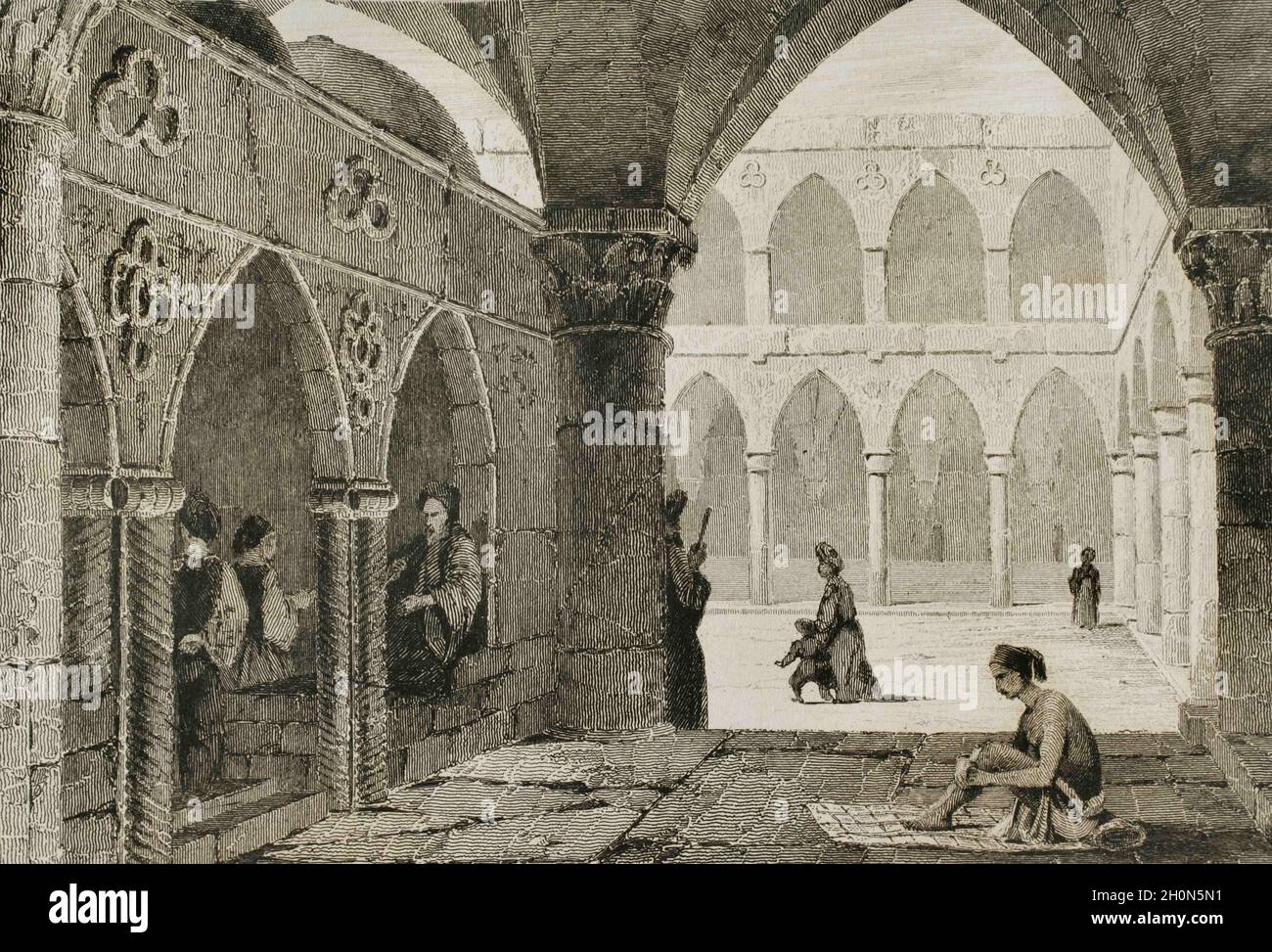 Ottoman domination. Acre (today Akko in northern territory of Israel). Bazaar at Saint Jean d'Acre. Engraving by Lemaitre, Vormser and Lepetit. Histor Stock Photo