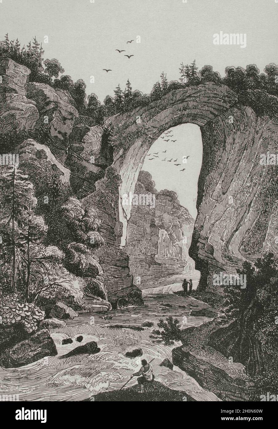 United States. Natural bridge in Virginia. Engraving by Milbert. Panorama Universal. History of the United States of America, from 1st edition of Jean Stock Photo