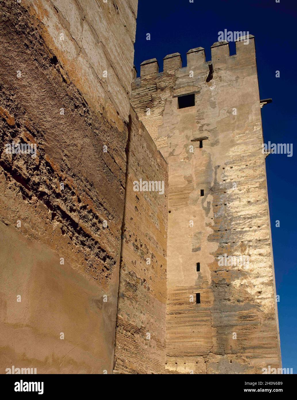 Spain, Andalusia, Granada. The Alhambra. The Alcazaba. The construction of the complex was commissioned by Mohammed I in 1238. The Alcazaba became a r Stock Photo