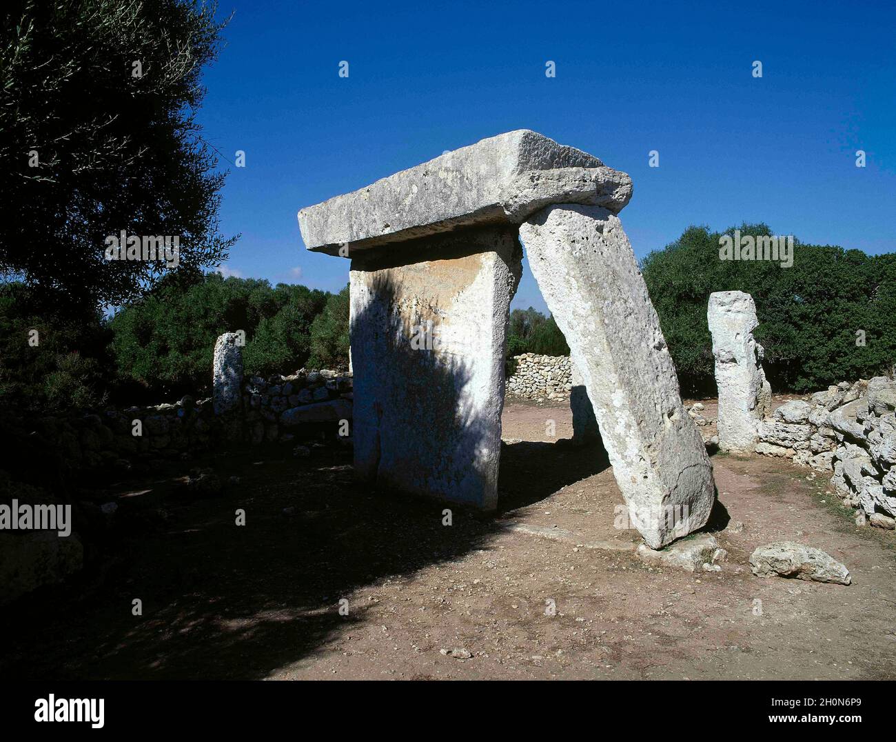 Spain, Balearic Islands, Menorca. Talatí de Dalt. Talayotic Settlement of Talatí. Located near Maó, it was built using regular stone blocks. At the ce Stock Photo
