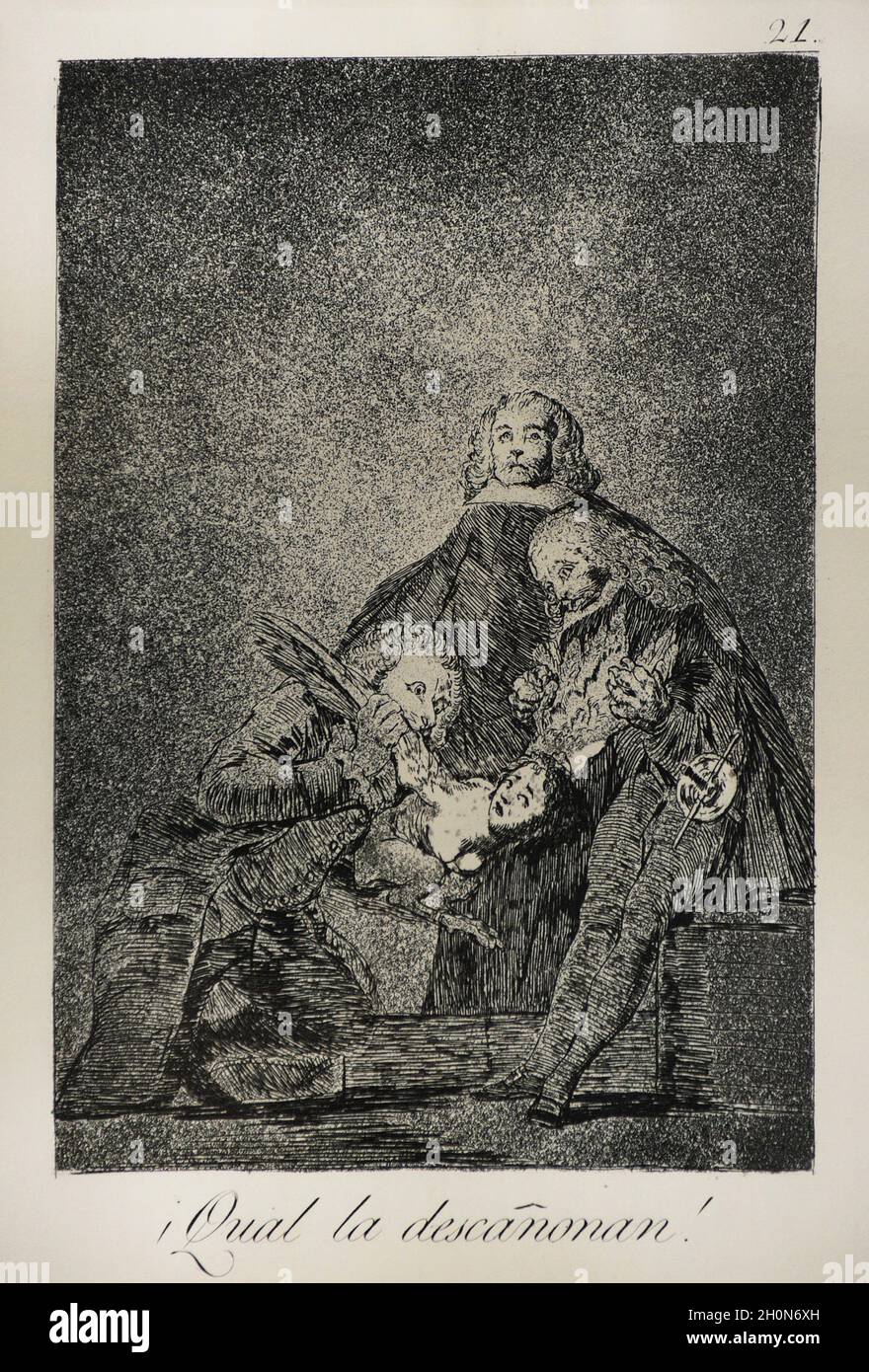 Francisco de Goya y Lucientes (1746-1828). Spanish painter. Los Caprichos. Plate 21. How they pluck her! (Cual la descañonan!). San Fernando Royal Aca Stock Photo