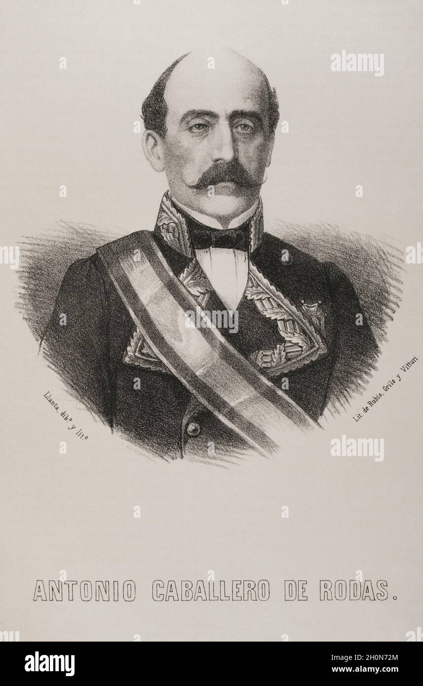 Antonio Caballero Fernandez de Rodas (1816-1876). Spanish military. Portrait. Illustration by Llanta. Lithography. Cronica General de España. Historia Stock Photo