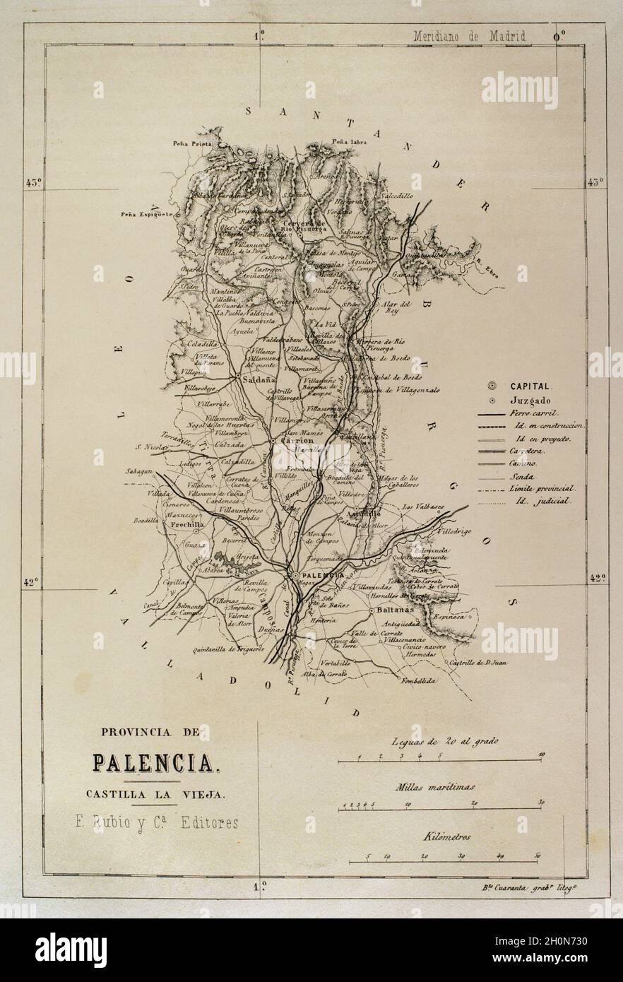 Spain. Map of the province of Palencia. Cronica General de España, Historia Ilustrada y Descriptiva de sus Provincias. Asturias and Leon, 1867. Stock Photo