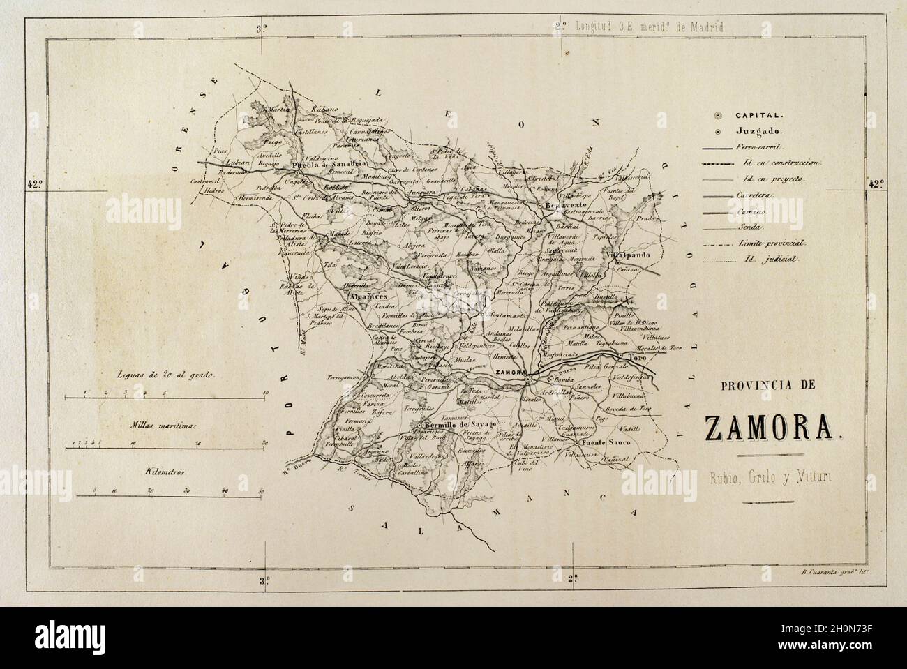 Spain. Map of the province of Zamora. Cronica General de España, Historia Ilustrada y Descriptiva de sus Provincias. Asturias and Leon, 1867. Stock Photo
