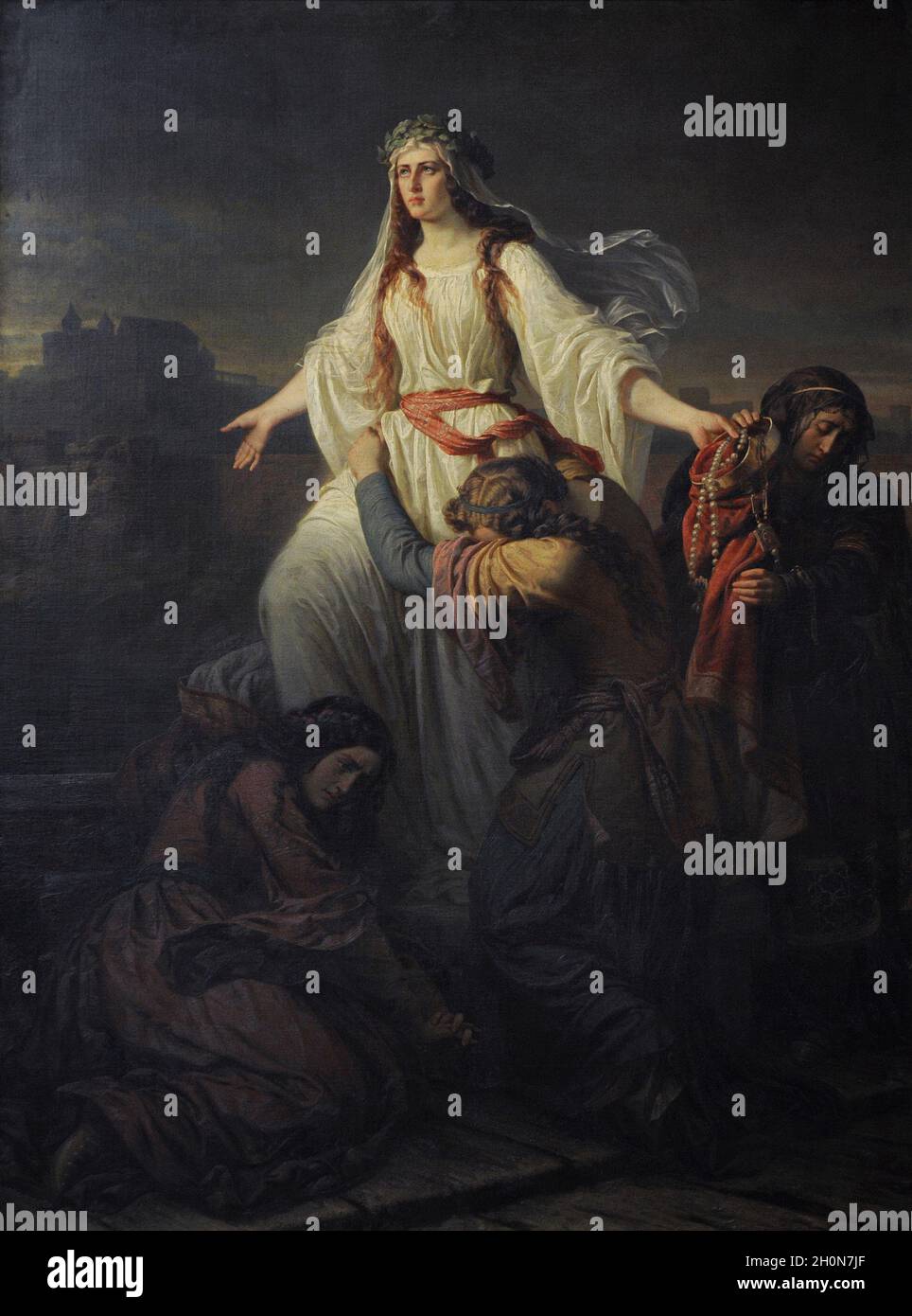Maksymilian Piotrowski (1813-1875). Polish painter. Death of Princess Wanda, 1859. 19th Century Polish Art Gallery (Sukiennice Museum). National Museu Stock Photo