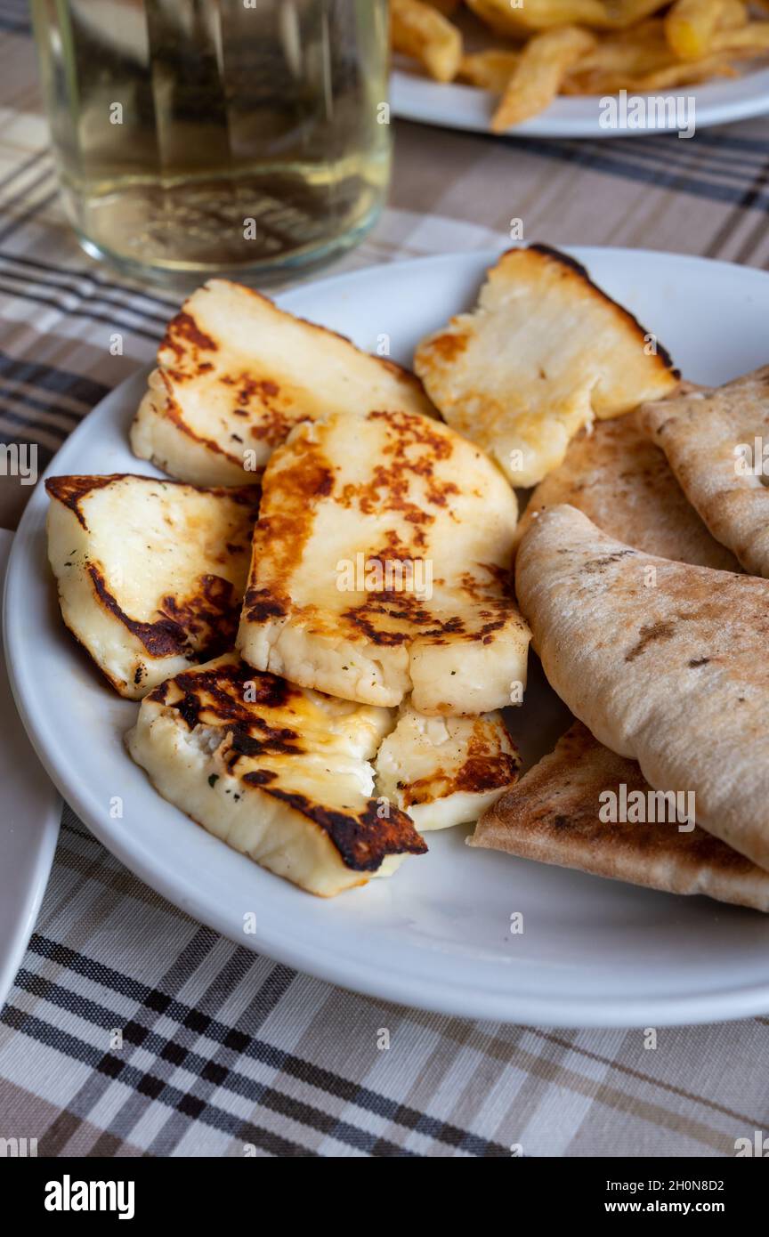 Traditional roasted or grilled halloumi cheese from Cyprus served hot