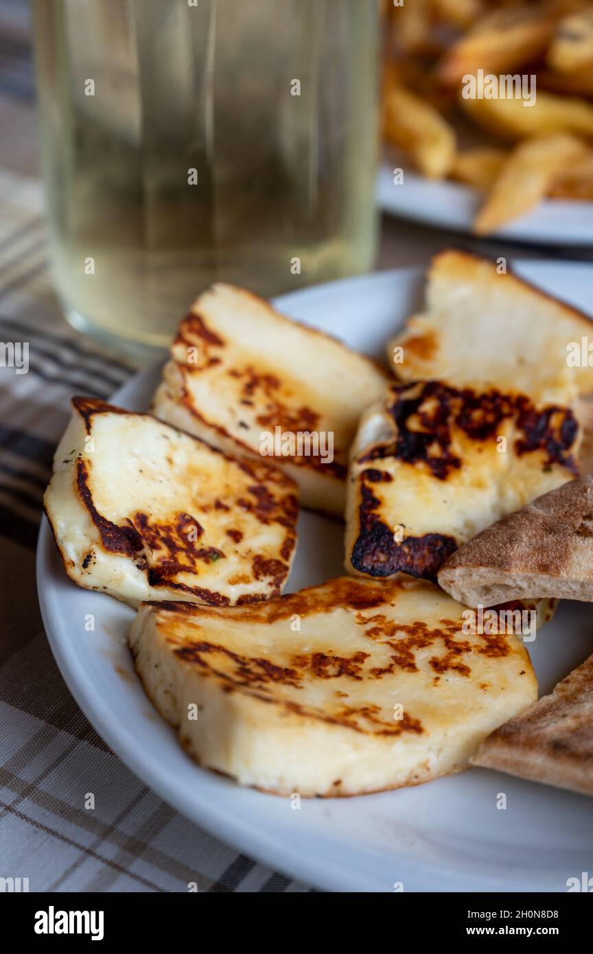 Traditional roasted or grilled halloumi cheese from Cyprus served hot