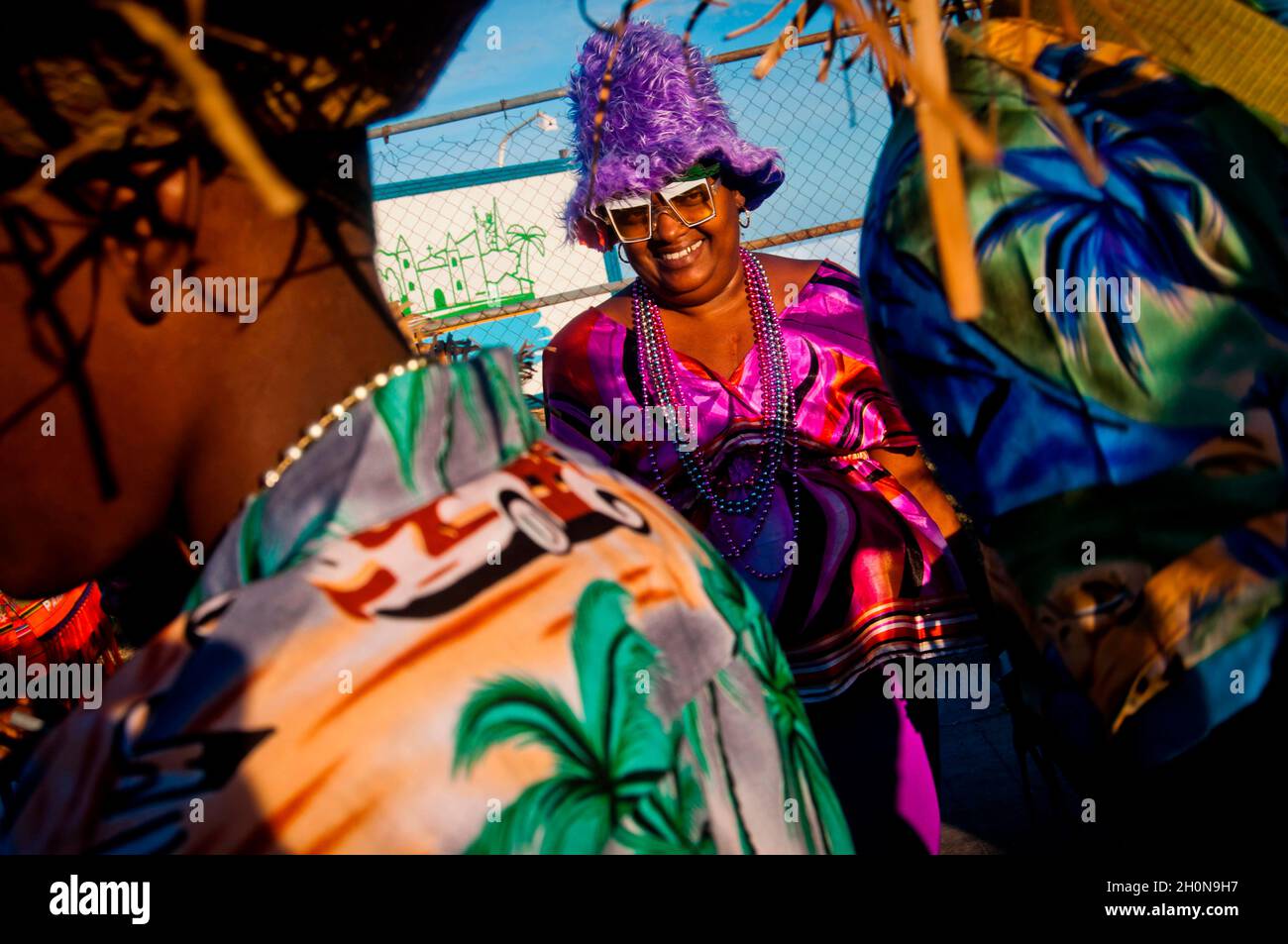 PANAMA CITY CARNIVAL 'La Jumbo Rumba'..Panama City also celebrates the carnival by closing main arteries of the city for parades and the traditional 'mojadera' (people throw water at eachother) which a characteristic of every carnival celebration throughout the country. Eighteen-whellers with water tanks show up and pump water out of it to throw it at the crowds celebrating the parades. This, you might think, is weird but if you attend this carnival, you will soon find out that it is actually nice because Panama is hot and the carnival takes place during the summer ( dry season in Panama takes Stock Photo