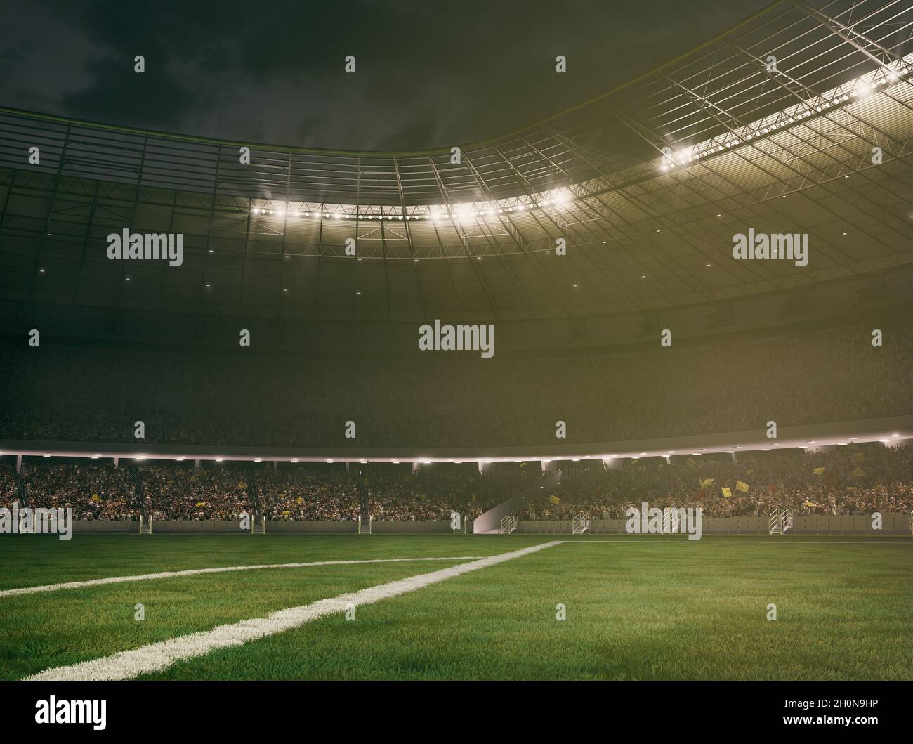 Football stadium with the stands full of fans waiting for the game. 3D ...