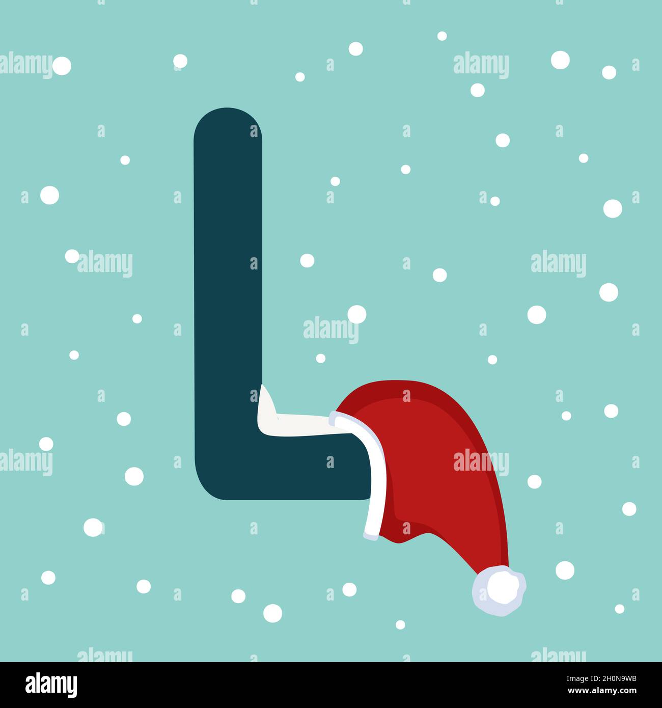 Letter L with snow and red Santa Claus hat. Festive font for Christmas and New Year Stock Vector