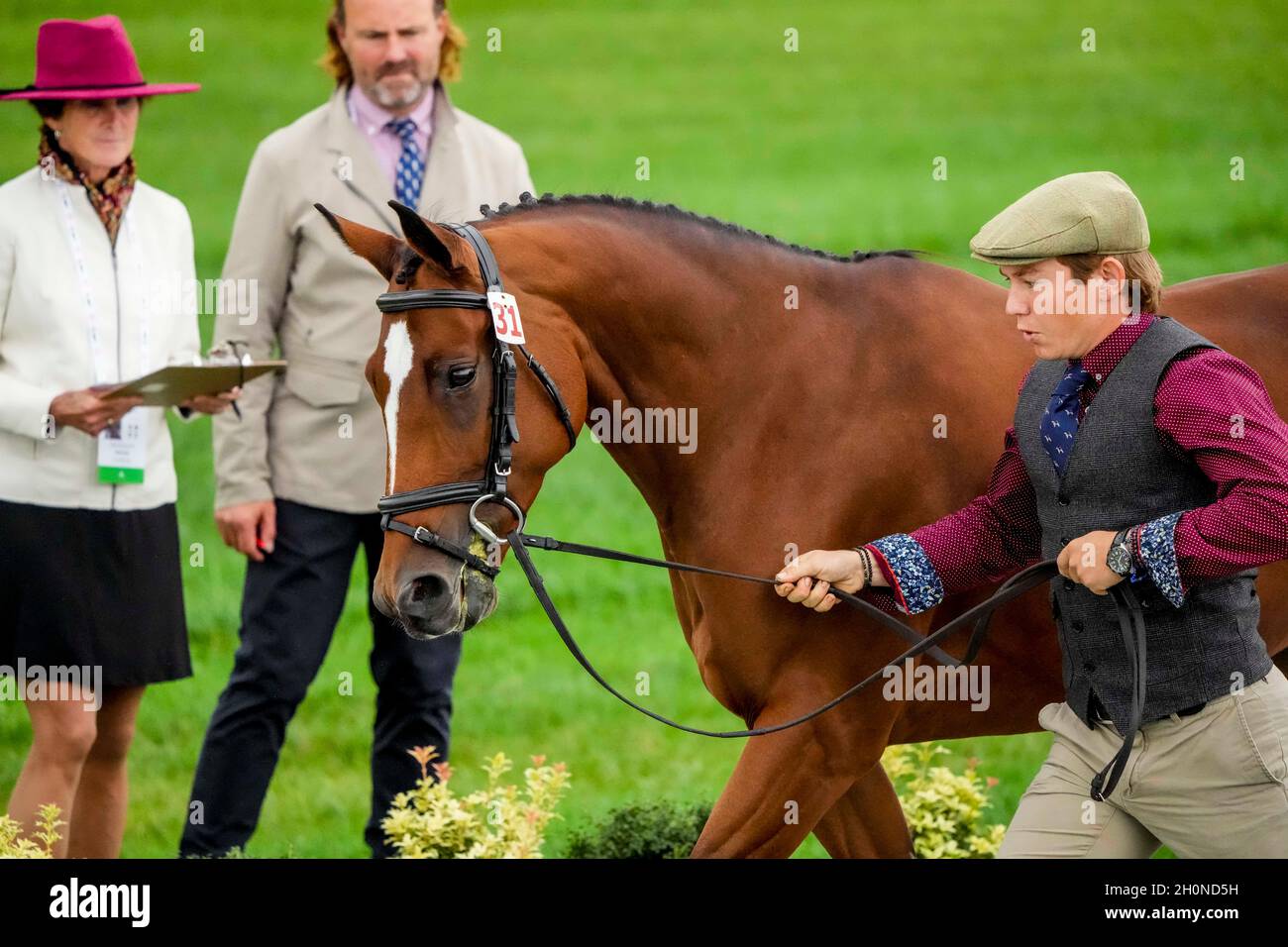 Fair Hill, MD, USA. 13th Oct, 2021. October 13, 2021: Briggs Surratt (USA)  with Corture at the Inspection Jog during the Maryland Five-Star at the  Fair Hill Special Event Zone in Fair
