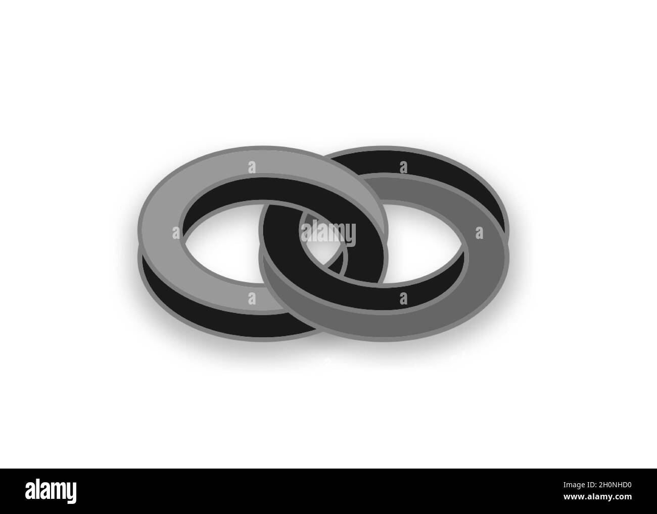Double Mobius 3D strip. Spatial figure with upturned surfaces. Optical illusion with dual circular contour. Logo symbolizing turnover, repeatability, Stock Vector