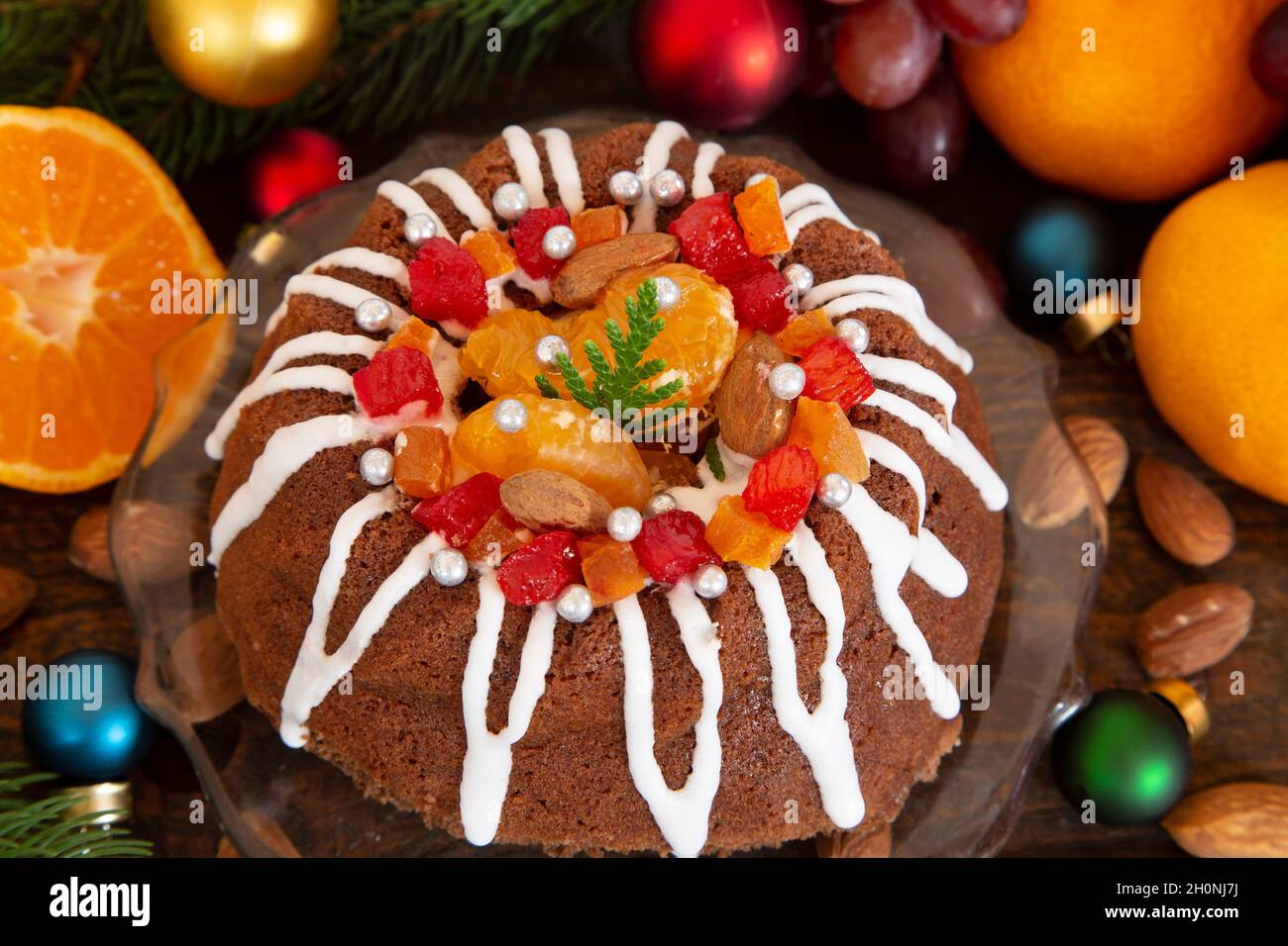 Christmas cake with decoration close up Stock Photo