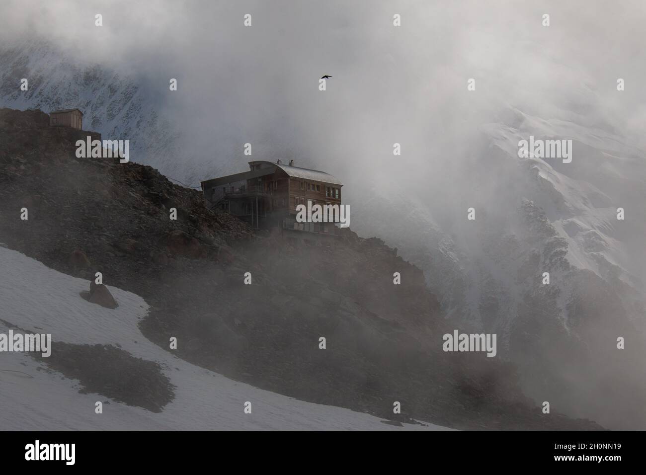 Refuge de Tete Rousse on one of the tops of the Massif du Mont Blanc, French Alps, France Stock Photo