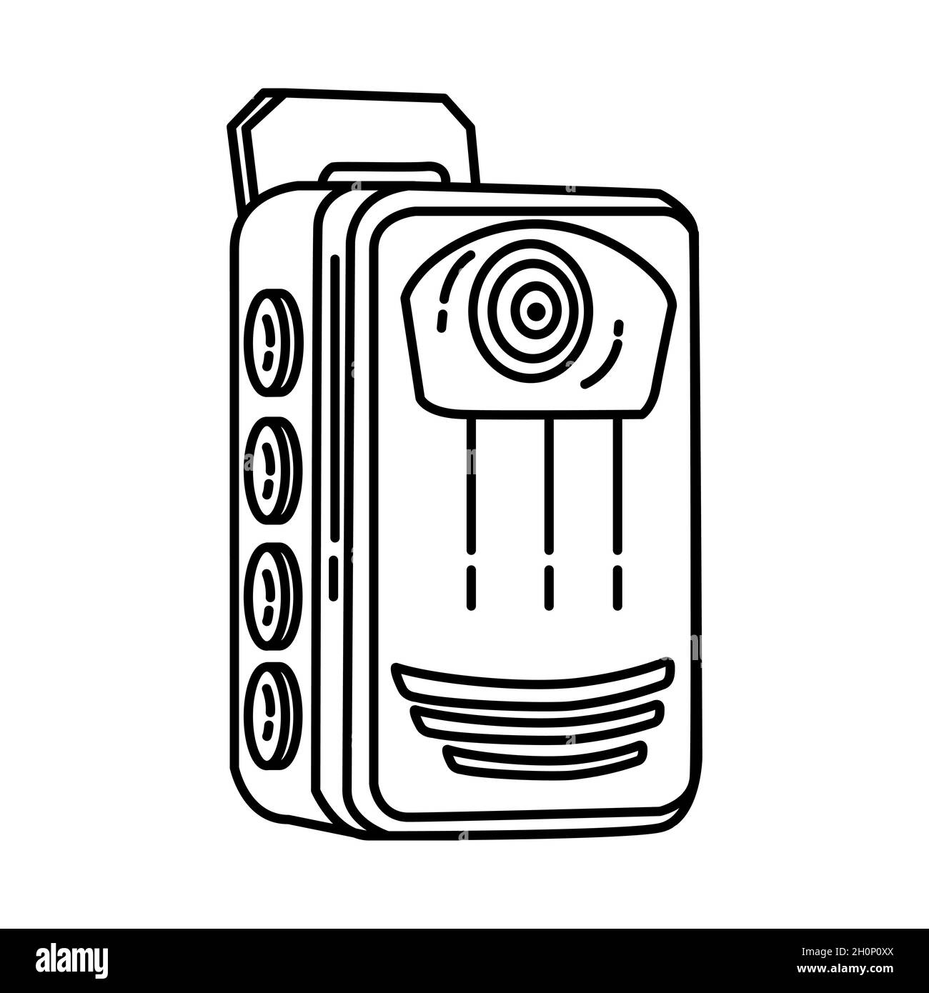 Body Camera Part of Police Equipment and Accessories Hand Drawn Icon Set Vector. Stock Vector