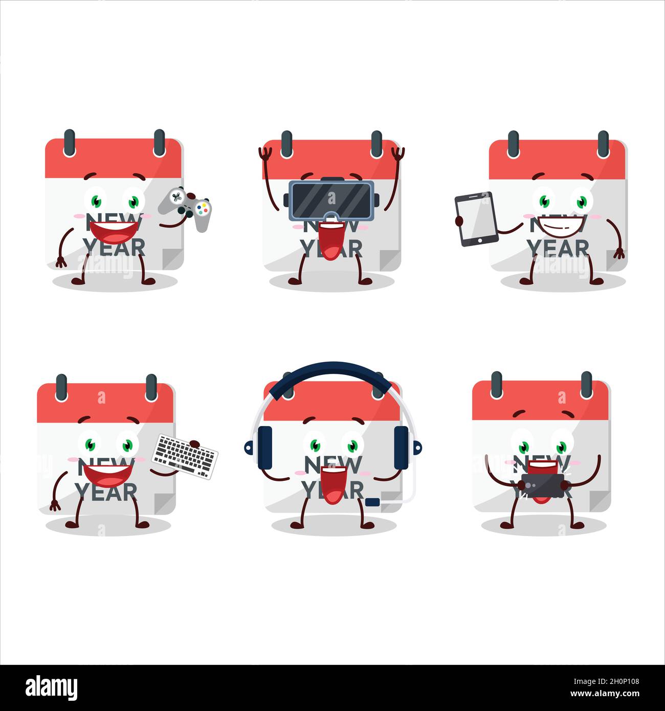 New year calendar cartoon character are playing games with various cute