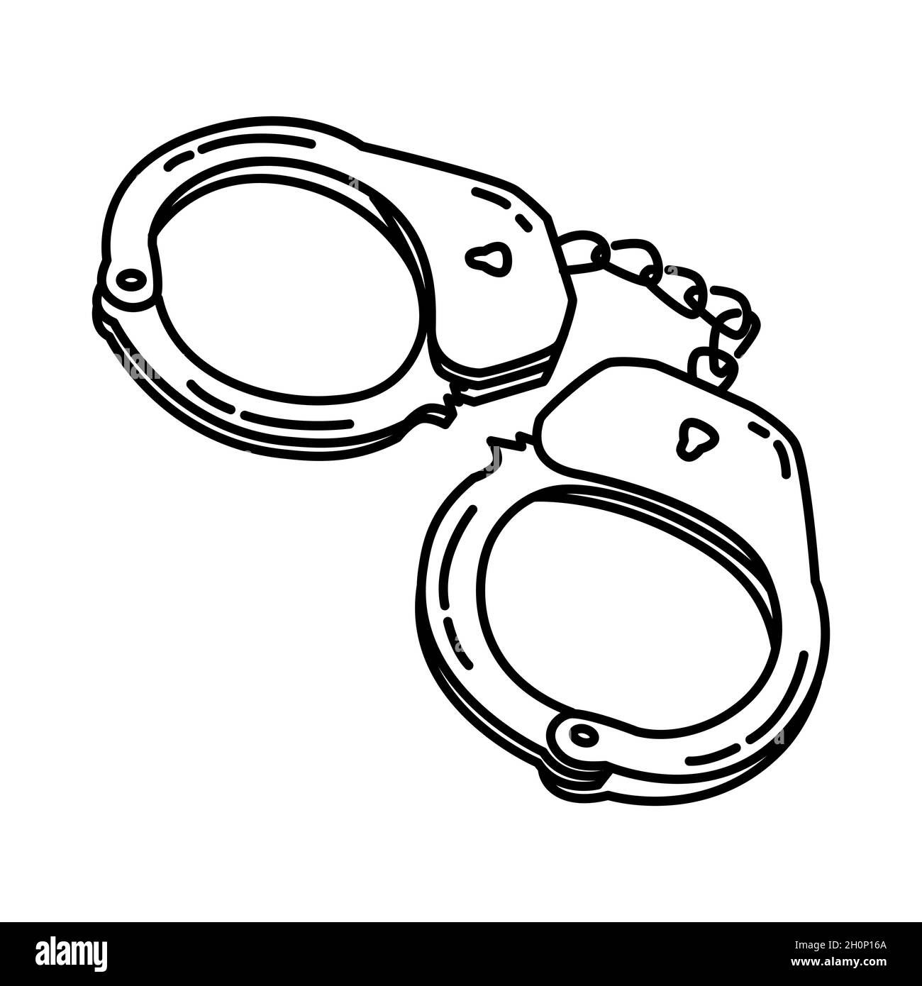 Handcuffs Part of Police Equipment and Accessories Hand Drawn Icon Set Vector. Stock Vector