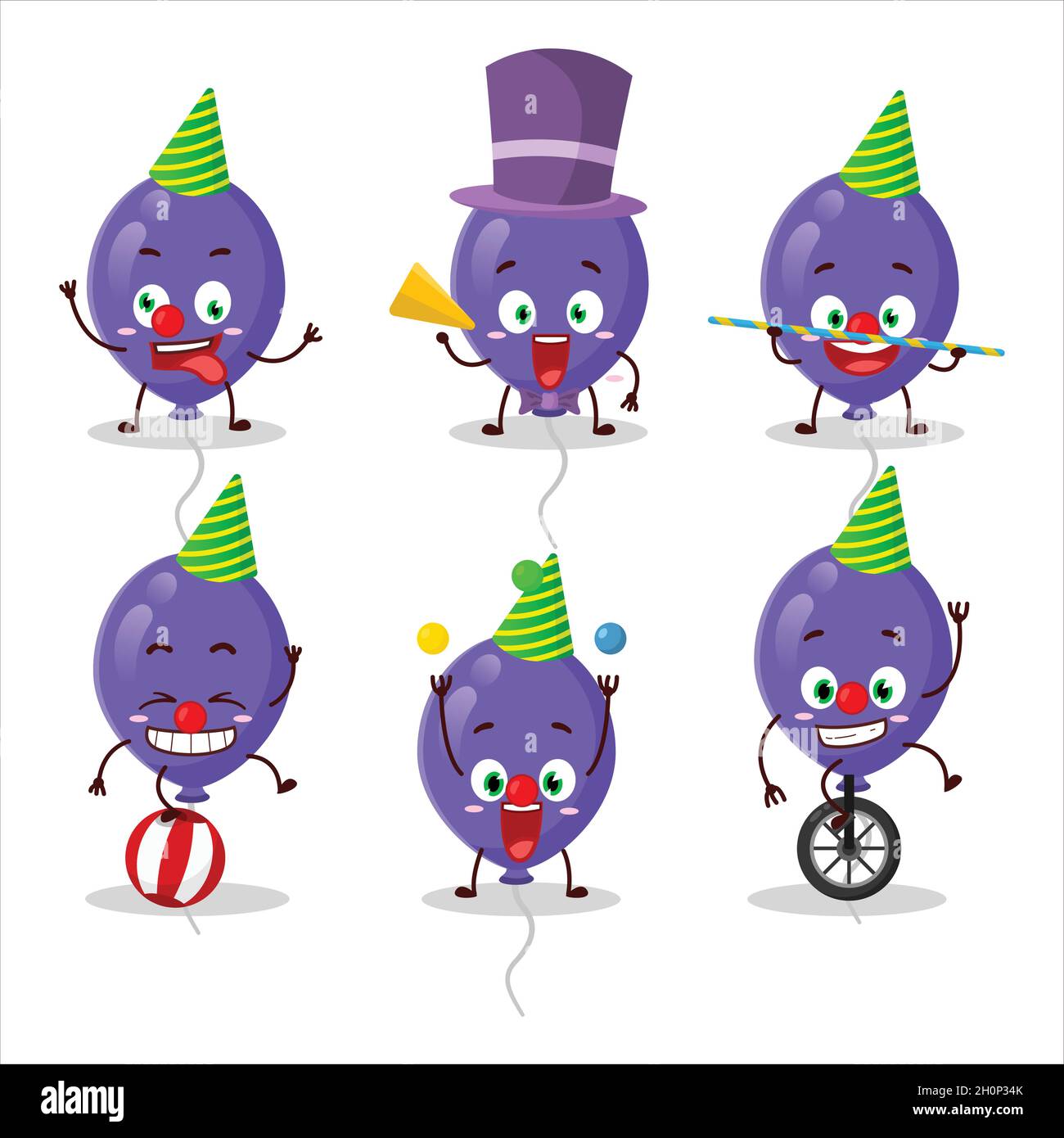 Cartoon Character Of Purple Balloons With Various Circus Shows Vector