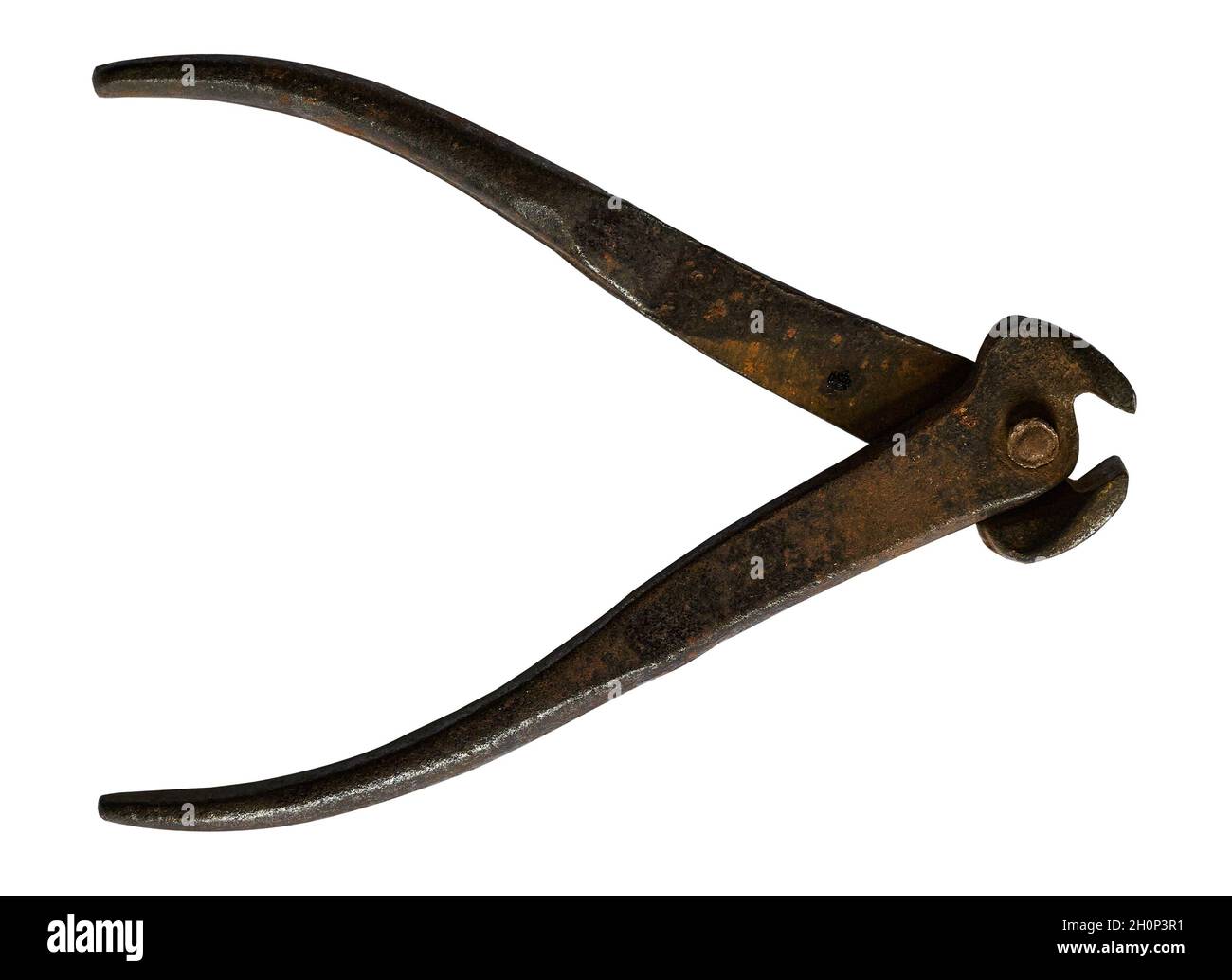 old rusty Cutting Pliers lie on a white background close-up Stock Photo