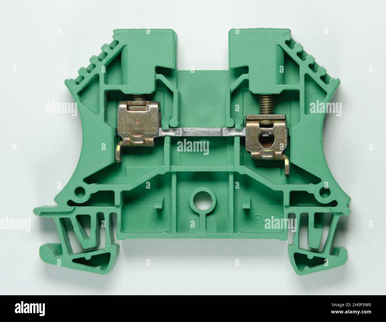 Screw DIN rail Terminal Block Wire Connector on a white background Stock Photo