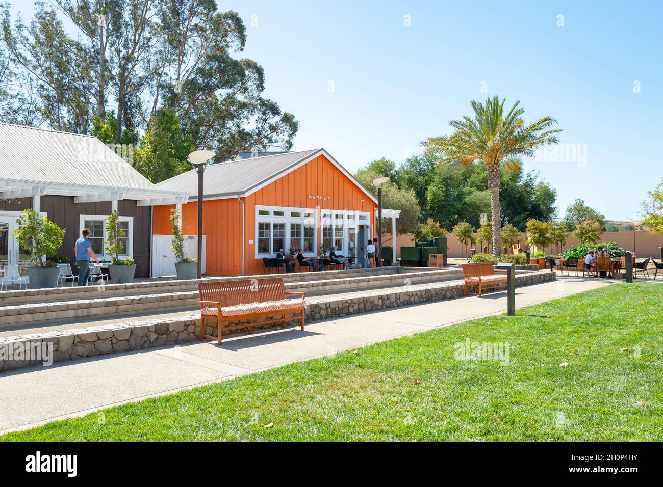 Bocce ball courts and the Market store are visible at Carneros Resort