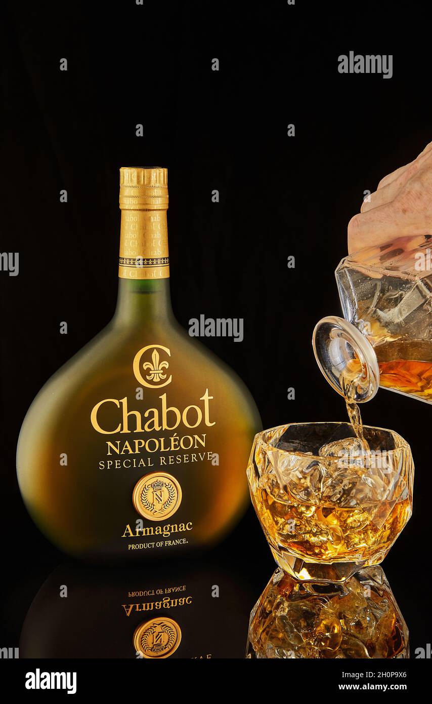 Tel Aviv, Israel - September 28, 2021: Armagnac Chabot, a special reserve  of Napoleon made in France, pours from decanter into glass Stock Photo -  Alamy