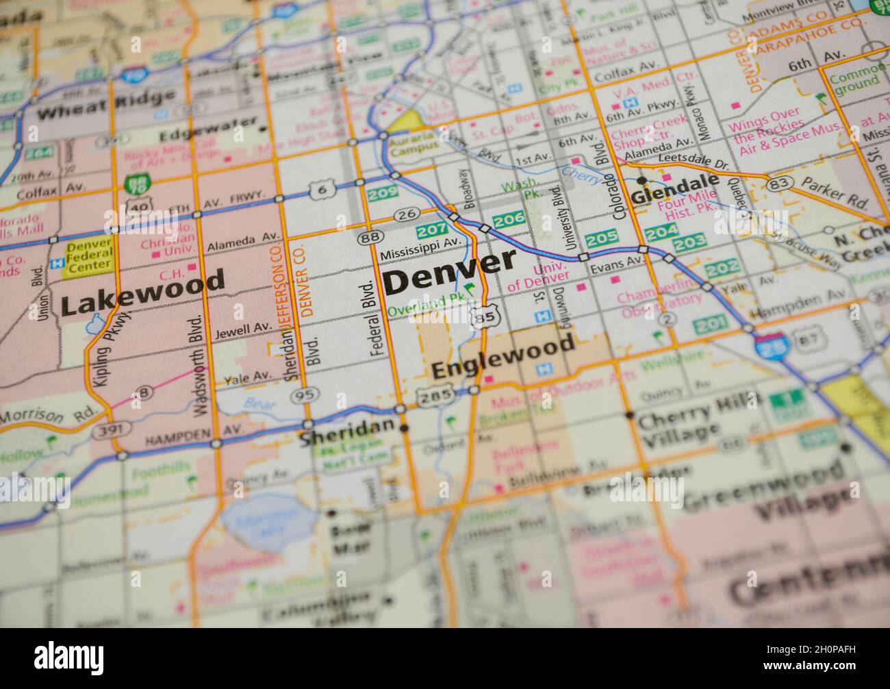 Denver County Gis Map Map Of City Of Denver, Co Stock Photo - Alamy