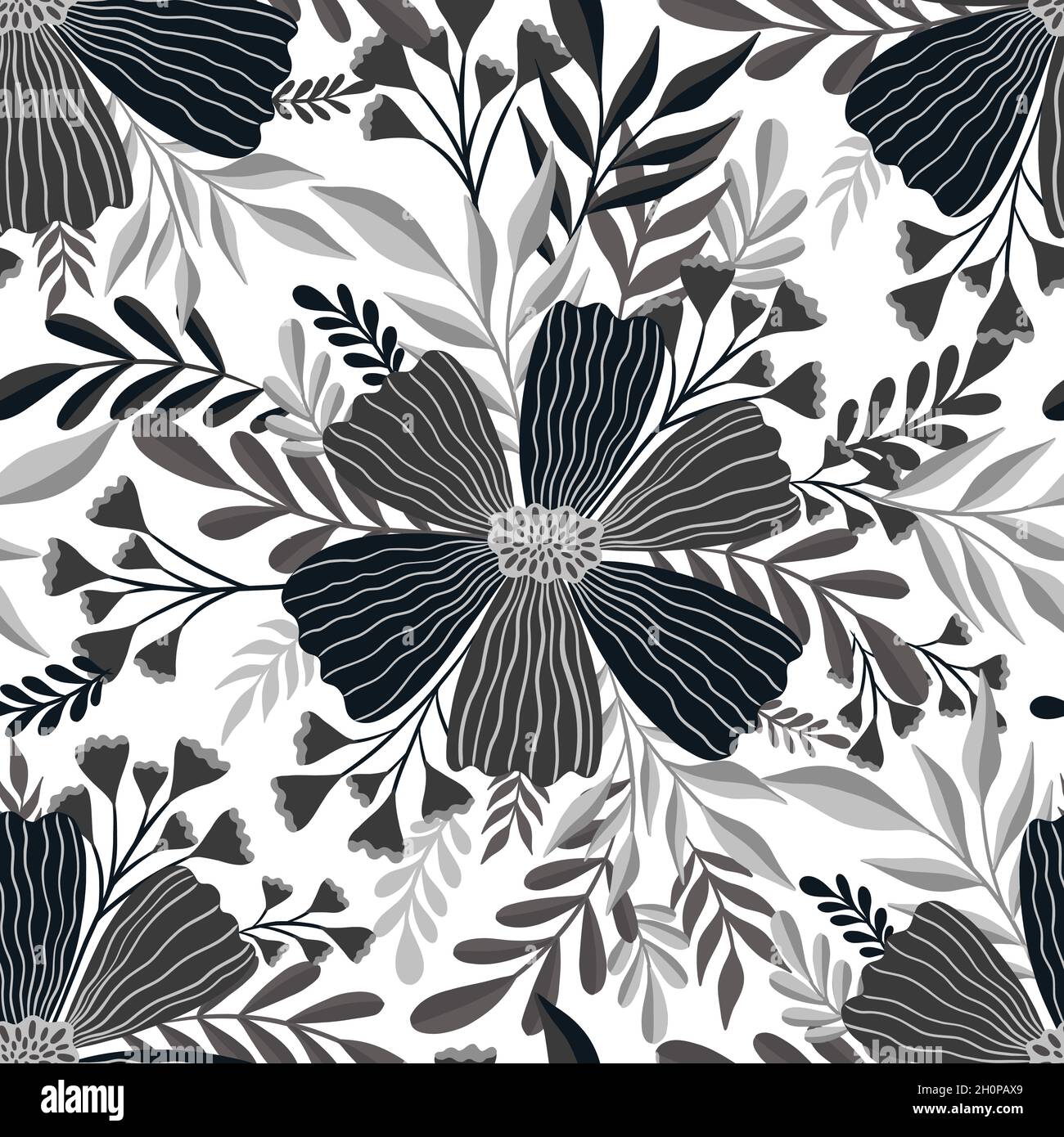 Seamless pattern monochrome flower.Elegant floral design.Botanical print. Fashion print. Stock Vector