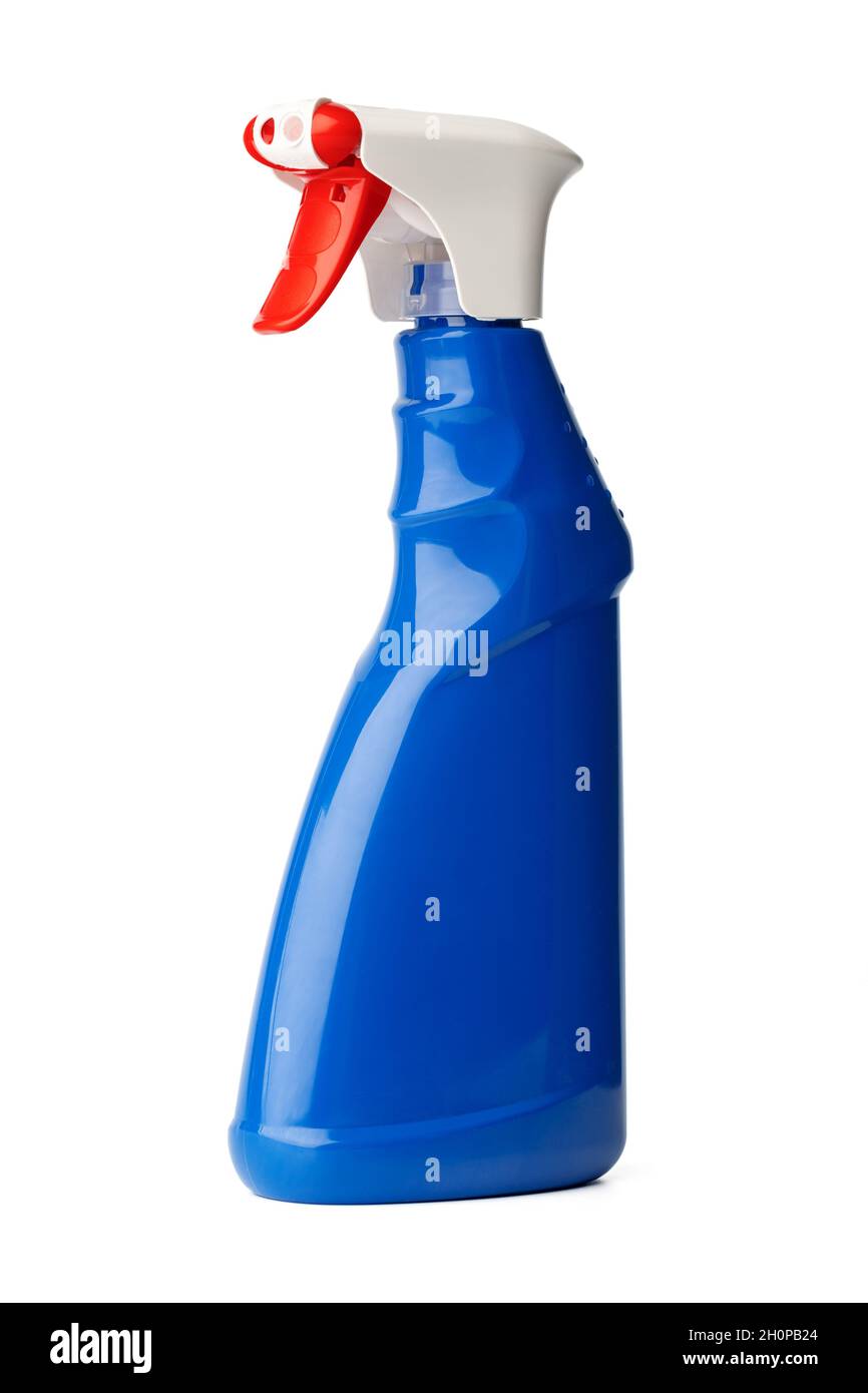 Blue plastic bottle of liquid detergent isolated on white Stock Photo