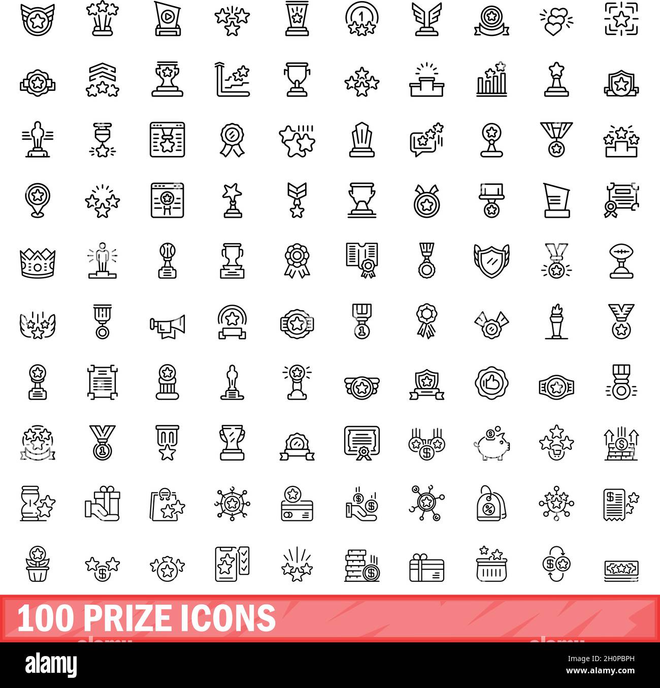 100 prize icons set. Outline illustration of 100 prize icons vector set ...
