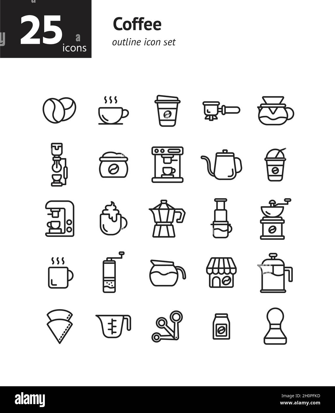 Coffee outline icon set. Vector and Illustration. Stock Vector