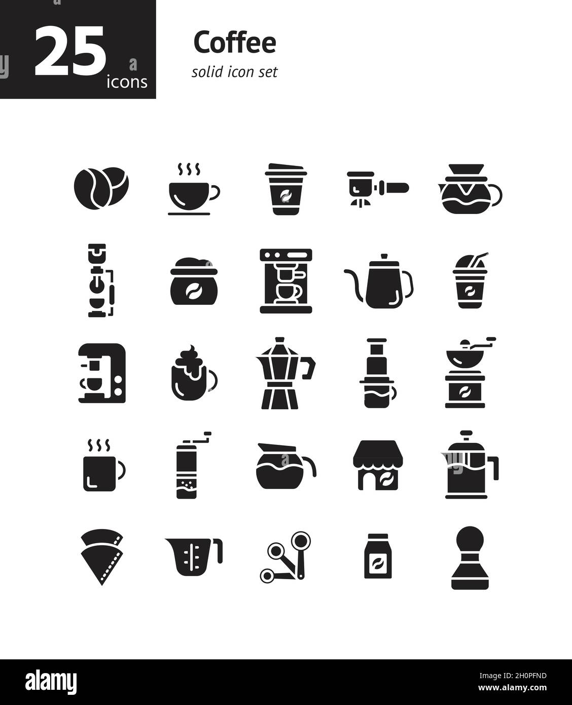 Coffee solid icon set. Vector and Illustration. Stock Vector