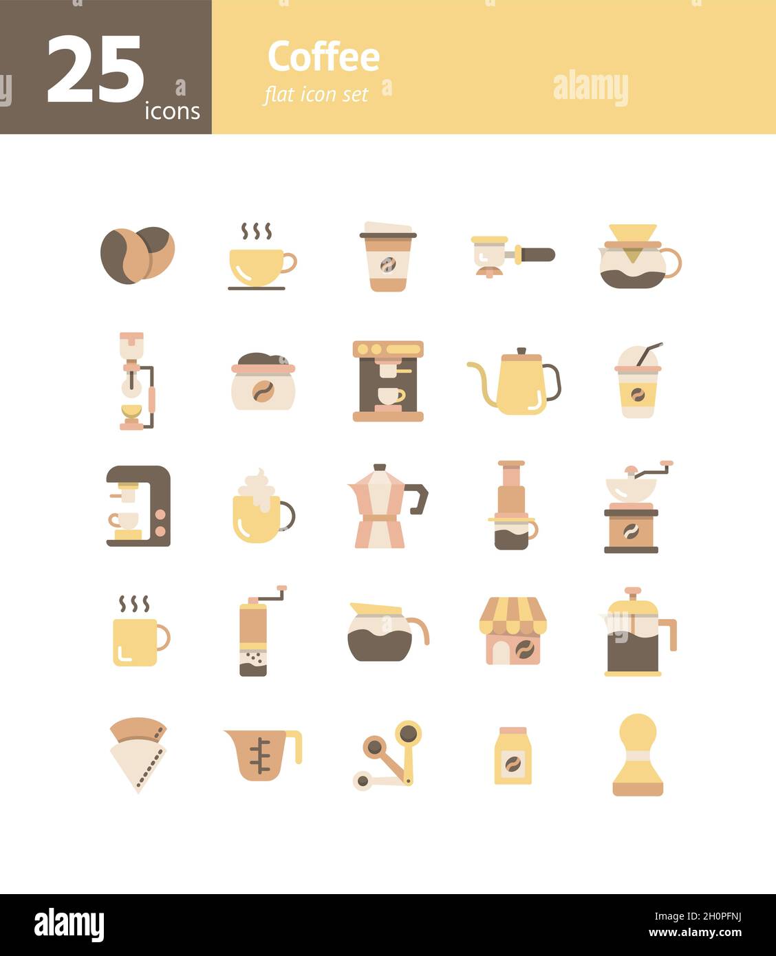 Coffee flat icon set. Vector and Illustration. Stock Vector