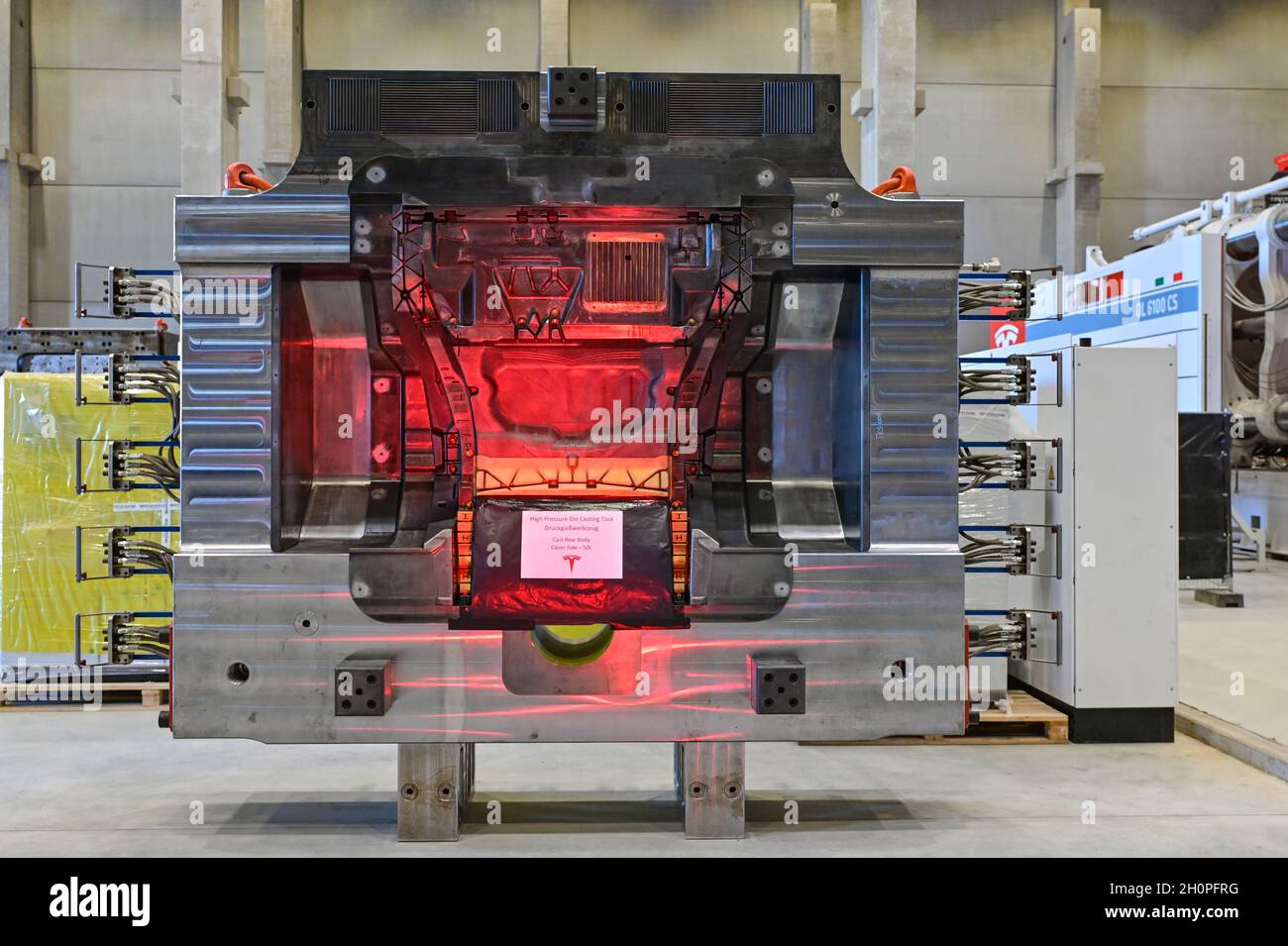 09 October 2021, Brandenburg, Grünheide A diecasting tool for the