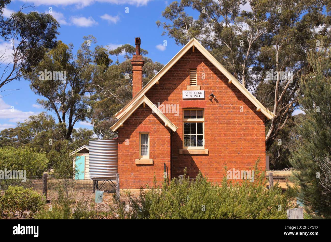 Typical old Victorian school, now the Deep Lead Hall in the former gold mining community of Deep Lead, Stawell, Victoria, Australia Stock Photo