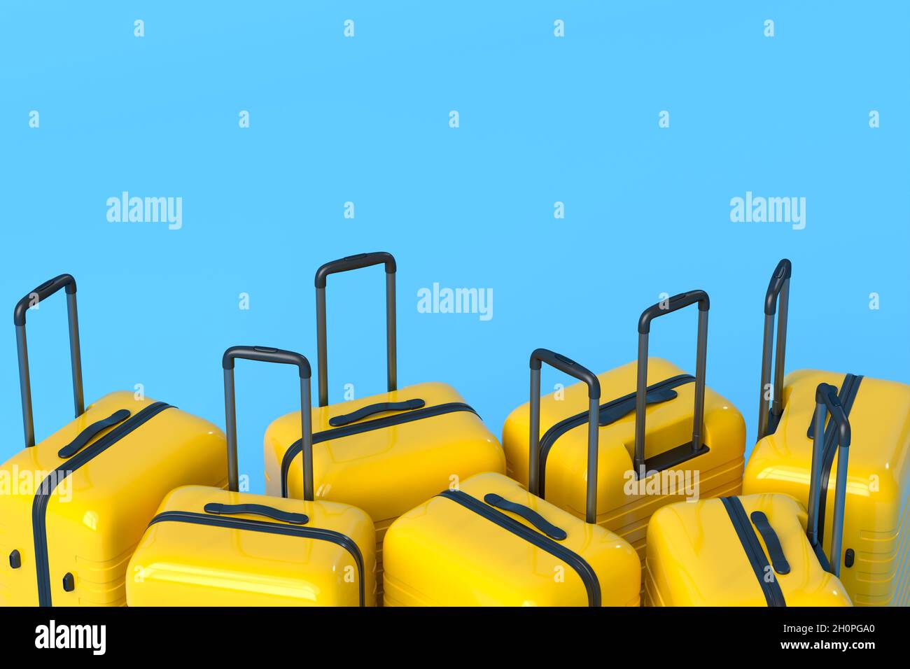 Colorful suitcase on blue background. 3D render of summer vacation concept Stock Photo