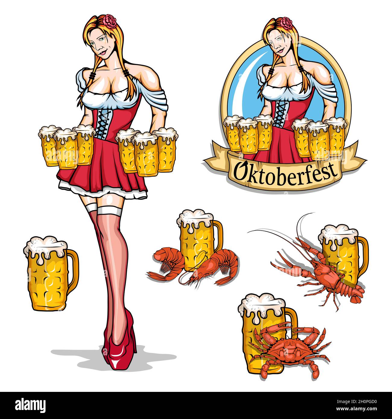 Oktoberfest 2018 in Munich. Traditional autumn festival. Germany. Beer and merrymaking. Text oktoberfest. Beer with snacks. Festival Sale.Traditional Stock Vector