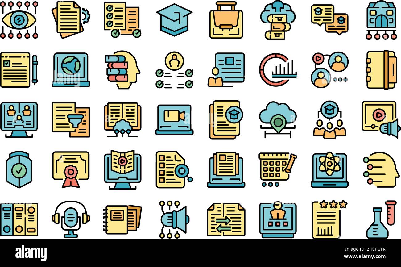 Learning management system icons set outline vector. Laptop machine ...