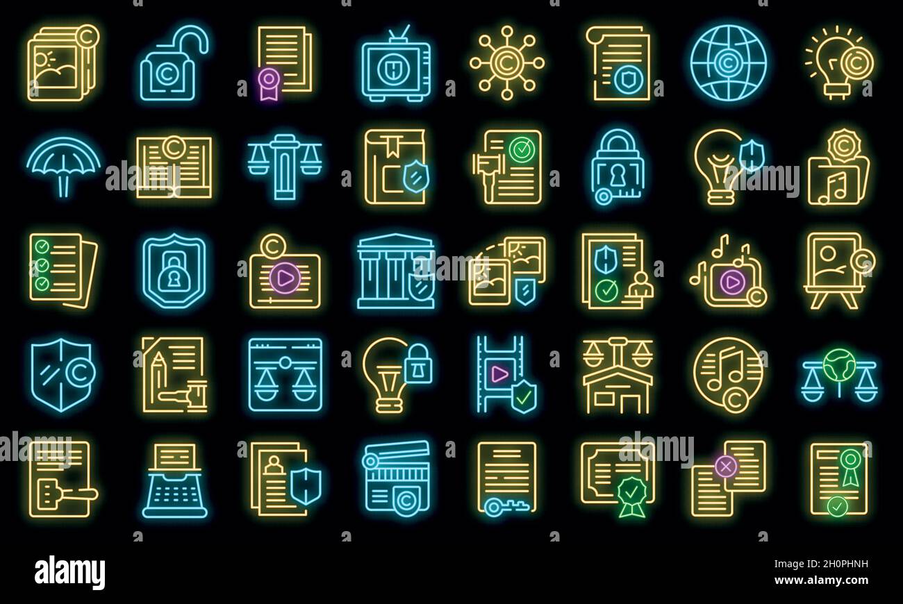 Copyright law icons set outline vector. Author contract. Commercial ...