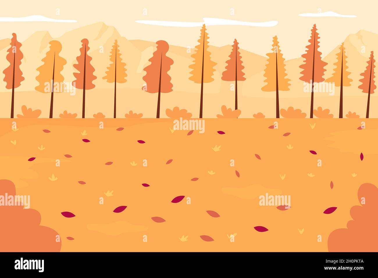 Autumn forest flat color vector illustration Stock Vector