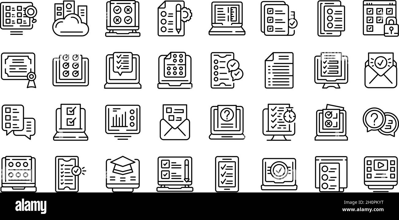 Online exam icons set outline vector. Study class. Exam test Stock ...