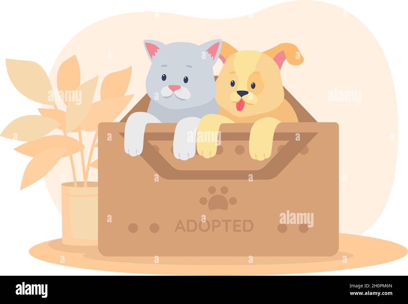 Rescued pets in box 2D vector isolated illustration Stock Vector