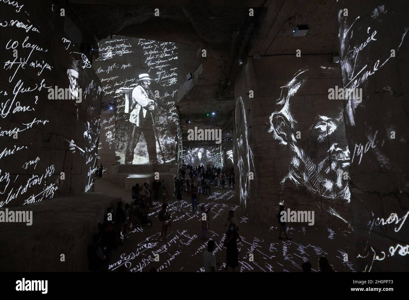 Les Baux de Provence (south eastern France): “Les Carrieres des Lumieres” holds immersive digital exhibitions devoted to major artists produced by Cul Stock Photo