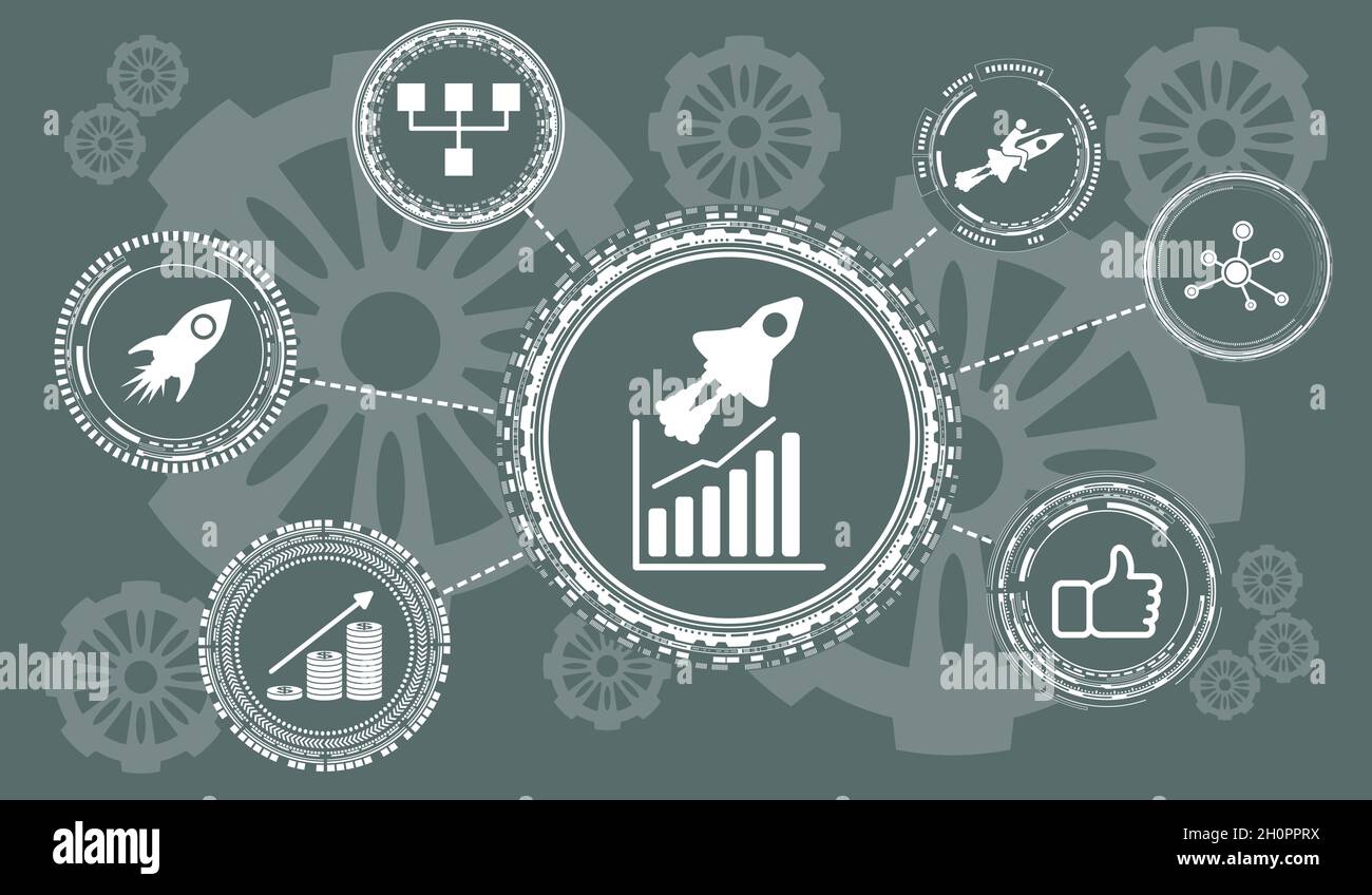 Concept of growth with connected icons Stock Photo Alamy