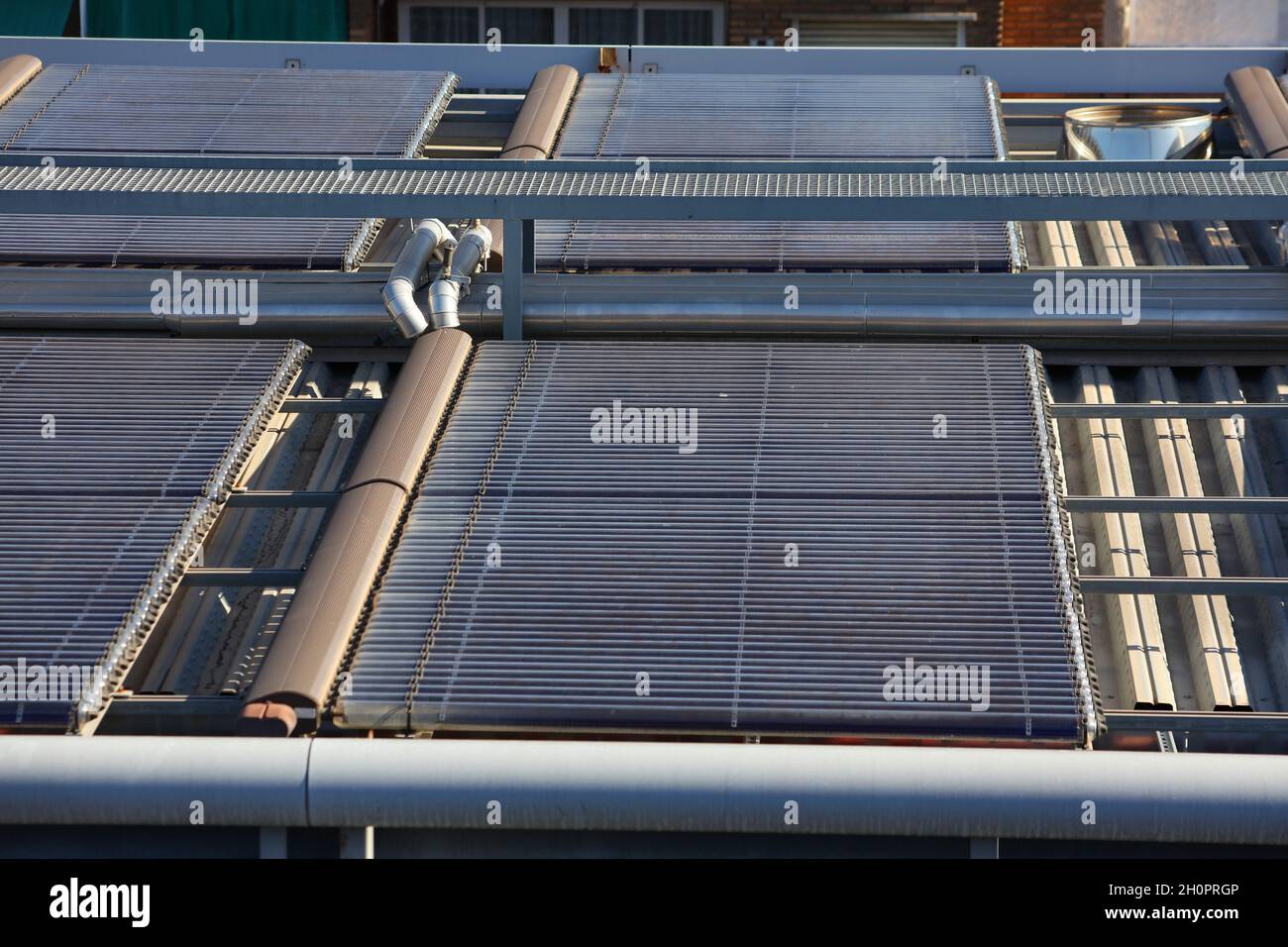 Rooftop solar powered water heater in Barcelona, Spain Stock Photo Alamy
