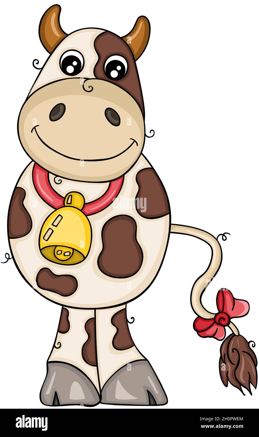 Cute funny brown cow isolated Stock Photo