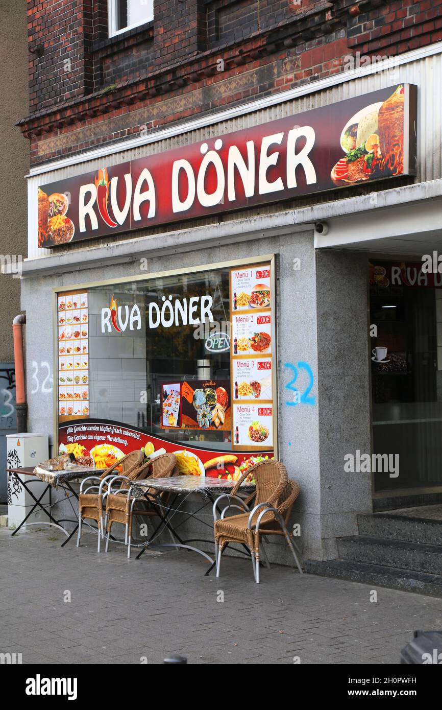 GELSENKIRCHEN, GERMANY SEPTEMBER 17, 2020 People visit doner kebab